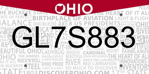 GL7S883 Ohio License Plate