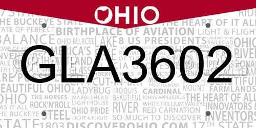 GLA3602 Ohio License Plate