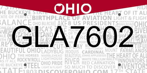 GLA7602 Ohio License Plate