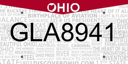 GLA8941 Ohio License Plate