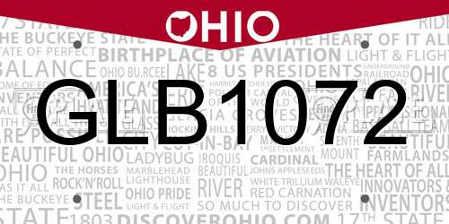 GLB1072 Ohio License Plate