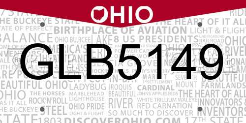 GLB5149 Ohio License Plate