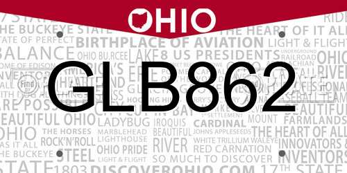 GLB862 Ohio License Plate
