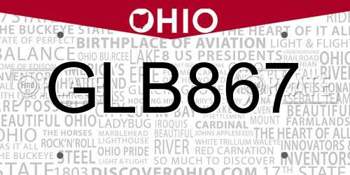 GLB867 Ohio License Plate