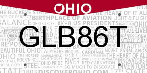 GLB86T Ohio License Plate