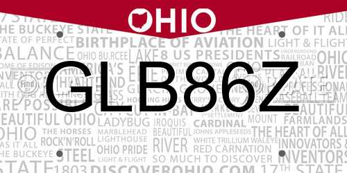 GLB86Z Ohio License Plate