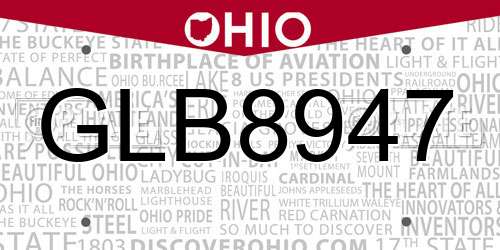 GLB8947 Ohio License Plate
