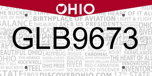 GLB9673 Ohio License Plate