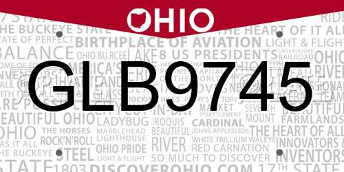 GLB9745 Ohio License Plate