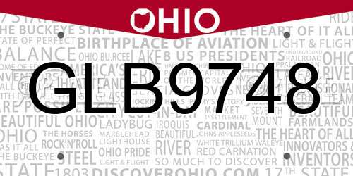 GLB9748 Ohio License Plate