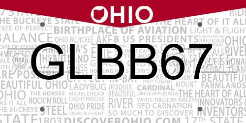 GLBB67 Ohio License Plate
