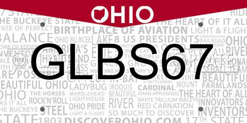 GLBS67 Ohio License Plate