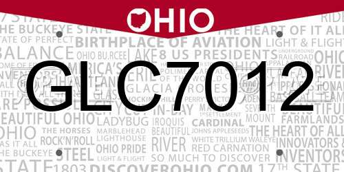 GLC7012 Ohio License Plate