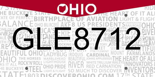 GLE8712 Ohio License Plate
