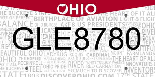 GLE8780 Ohio License Plate