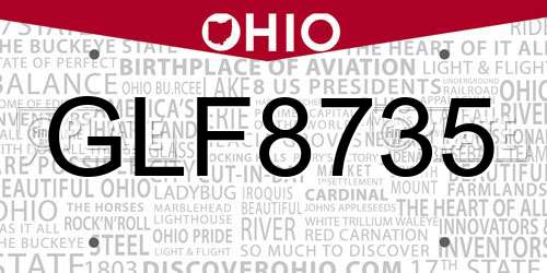 GLF8735 Ohio License Plate