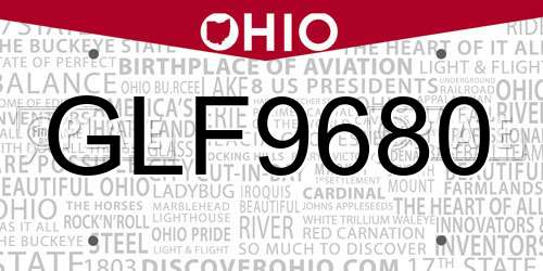 GLF9680 Ohio License Plate