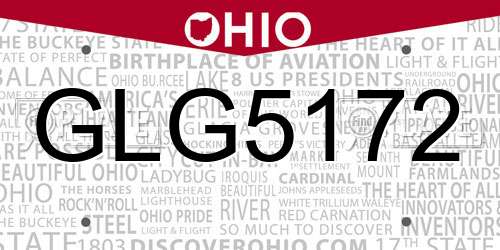 GLG5172 Ohio License Plate