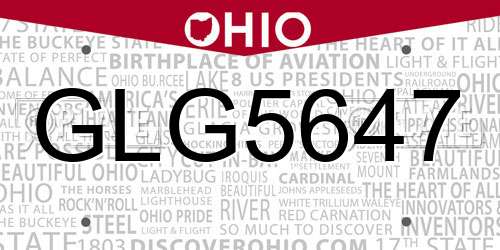 GLG5647 Ohio License Plate