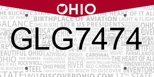 GLG7474 Ohio License Plate