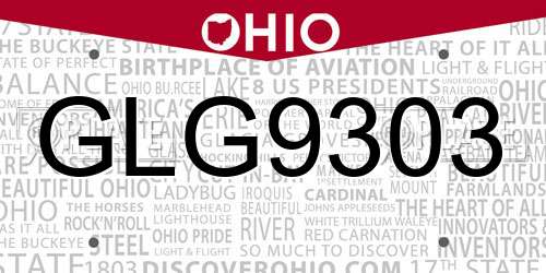 GLG9303 Ohio License Plate