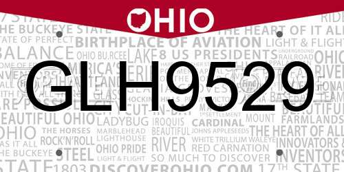 GLH9529 Ohio License Plate