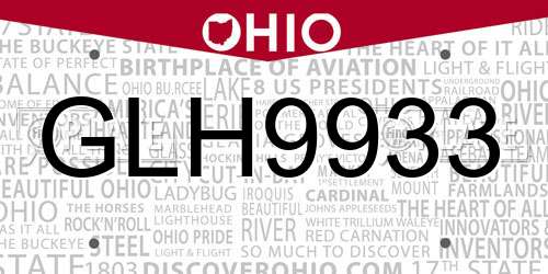GLH9933 Ohio License Plate