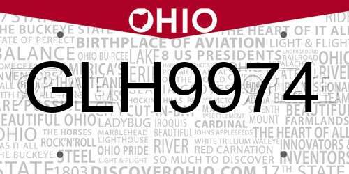 GLH9974 Ohio License Plate