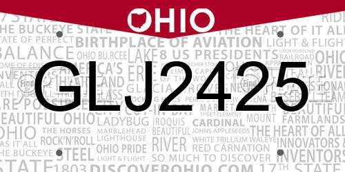 GLJ2425 Ohio License Plate