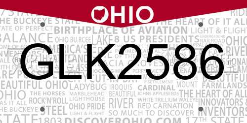 GLK2586 Ohio License Plate