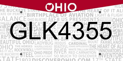 GLK4355 Ohio License Plate