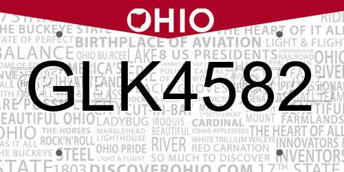 GLK4582 Ohio License Plate