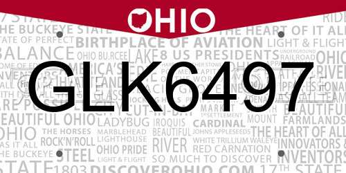 GLK6497 Ohio License Plate