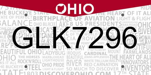 GLK7296 Ohio License Plate