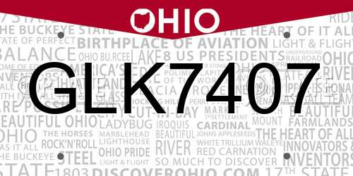GLK7407 Ohio License Plate