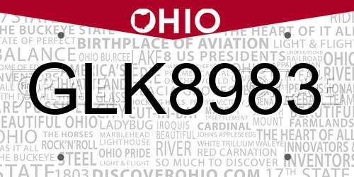 GLK8983 Ohio License Plate