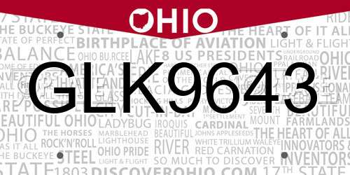 GLK9643 Ohio License Plate