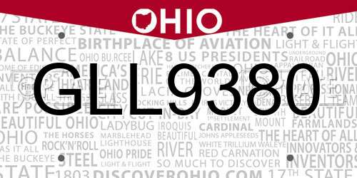 GLL9380 Ohio License Plate