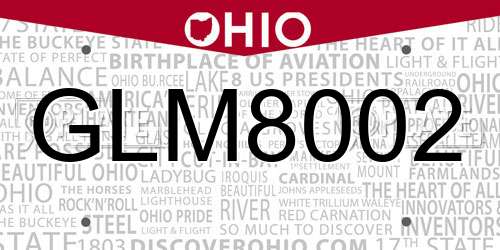GLM8002 Ohio License Plate