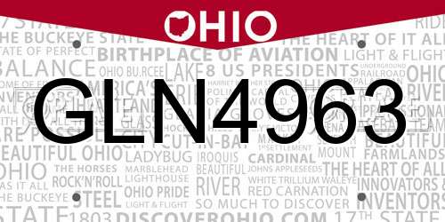 GLN4963 Ohio License Plate
