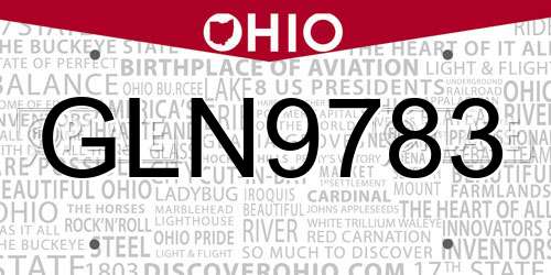 GLN9783 Ohio License Plate