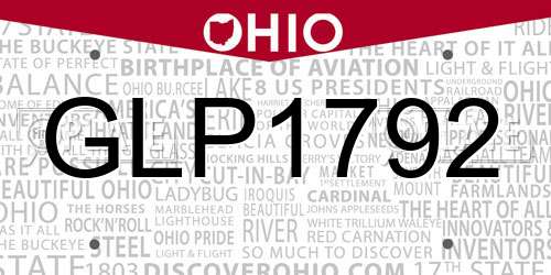 GLP1792 Ohio License Plate