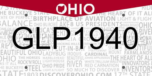 GLP1940 Ohio License Plate