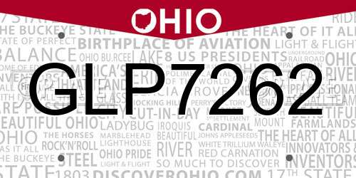 GLP7262 Ohio License Plate