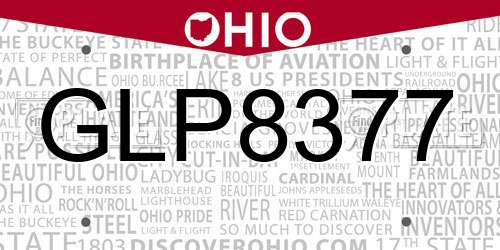GLP8377 Ohio License Plate