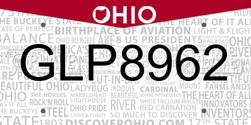 GLP8962 Ohio License Plate
