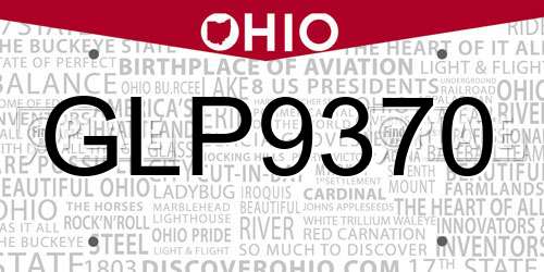 GLP9370 Ohio License Plate