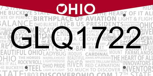GLQ1722 Ohio License Plate