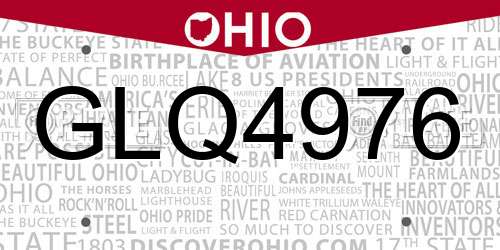 GLQ4976 Ohio License Plate