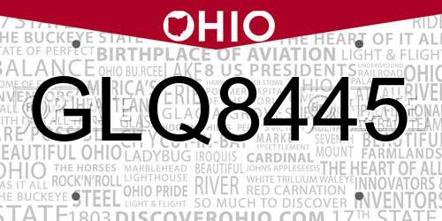 GLQ8445 Ohio License Plate